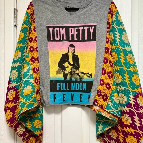 Tom Petty Graphic Tee with Colorful Kimono Sleeves - Picture 2 of 7